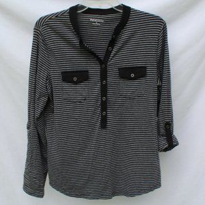 Women's Relativity Black Striped Button Front Sz L